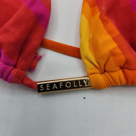 Seafolly Australia Swim Red Orange Pink Yellow Triangle Bikini Top Size 4 - Picture 6 of 9